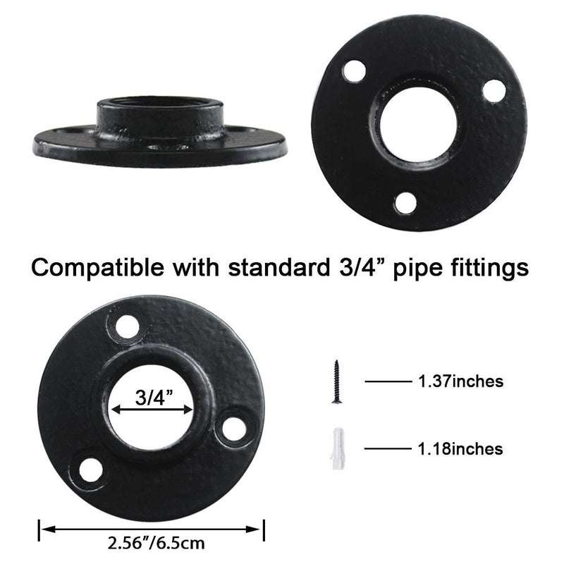 GeilSpace Floor Flange, Malleable Iron Pipe Fittings - Vintage DIY Industrial Shelving, Industrial Decor, Furniture DIY (3/4", Black) - Image 2